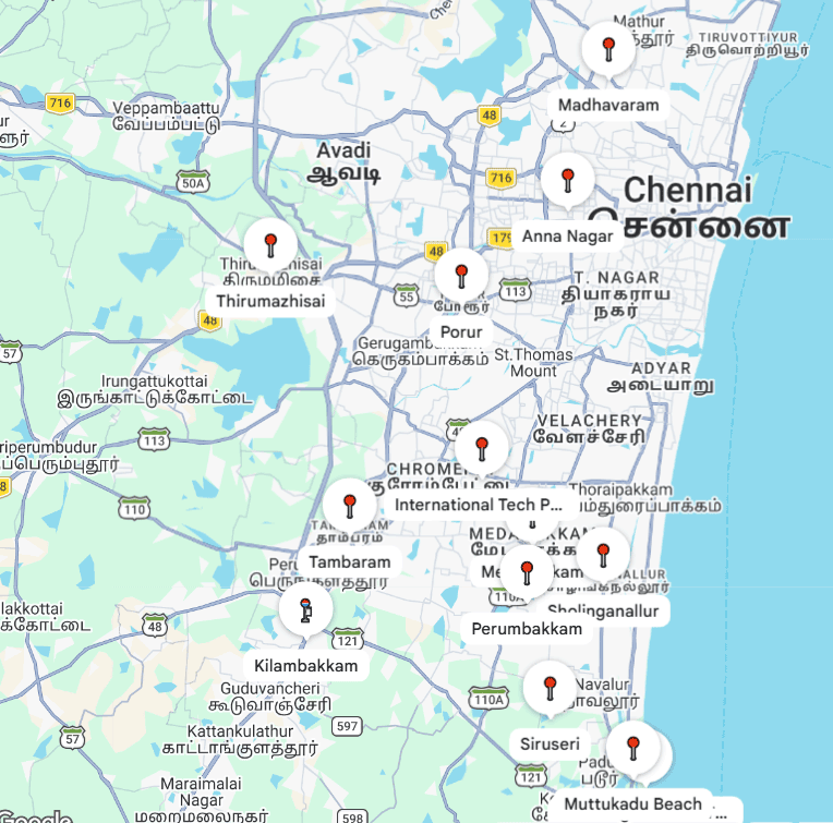 Real Estate Hotspots in Chennai map